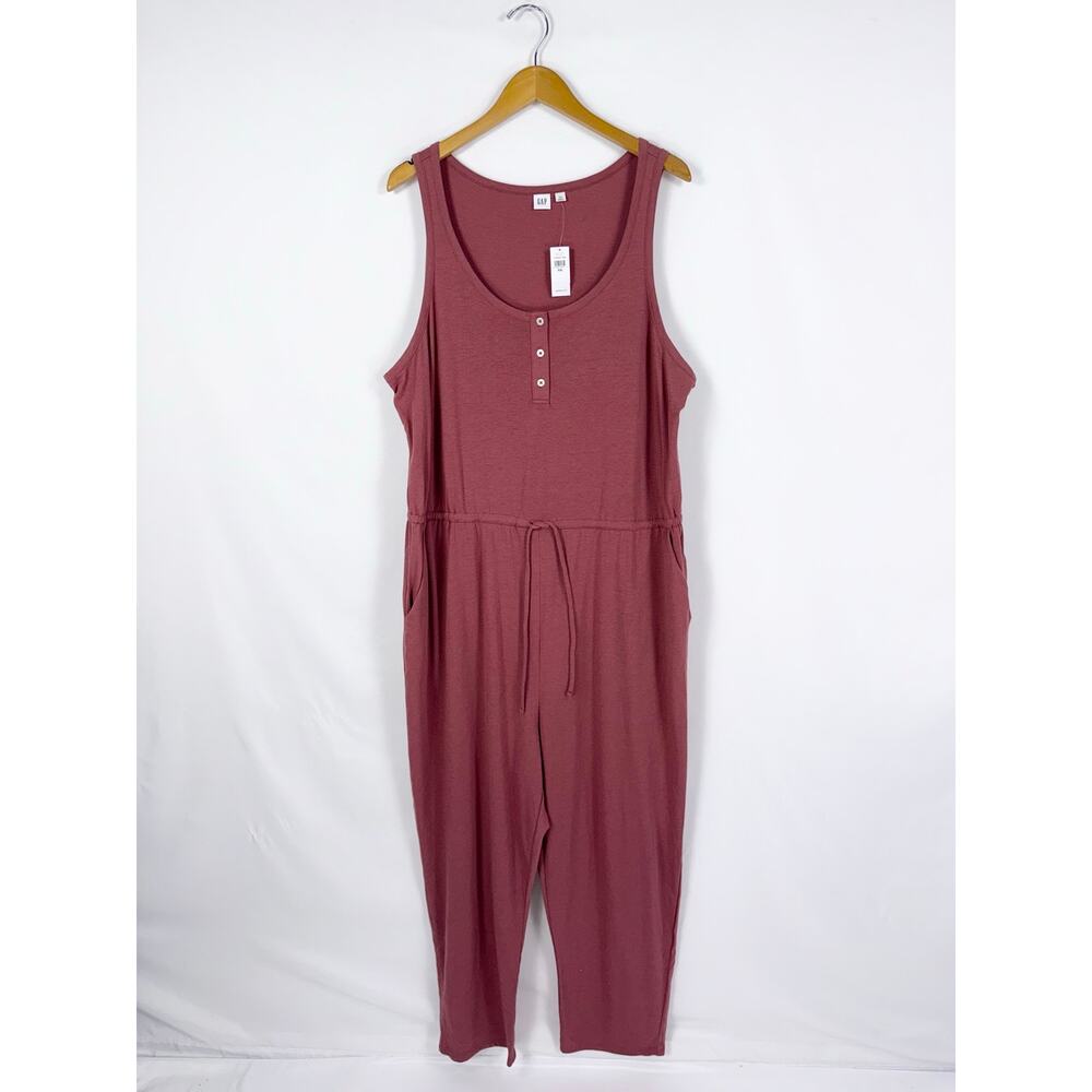 Gap Henley Sleeveless Drawstring Jumpsuit Women's XXL Dusty Pink